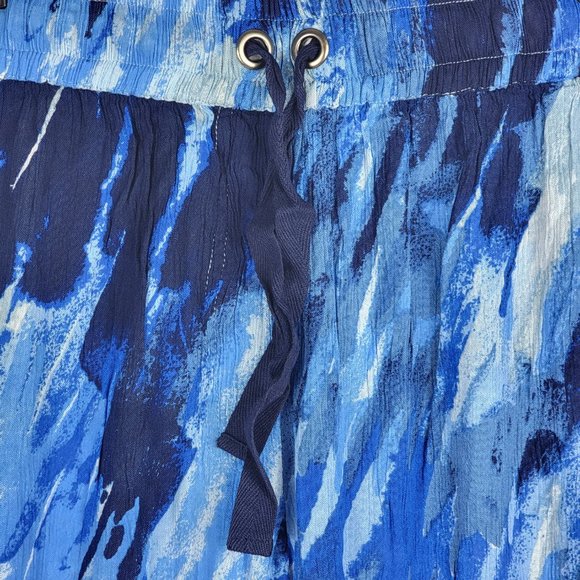 Roamans Pants Size 14 Casual Crinkle Knit Gauze Wide Leg Blue Lounge Drawstring - Picture 4 of 8